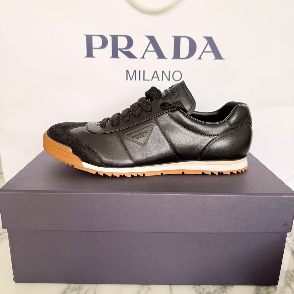 PRADA 2EG486 Black Leather with Suede Sneakers Shoes - NEW - US 9 UK 8 - Picture 4 of 14